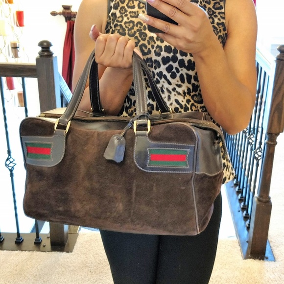 Gucci Handbags - Vintage Gucci Brown Suede Travel Overnight Bag